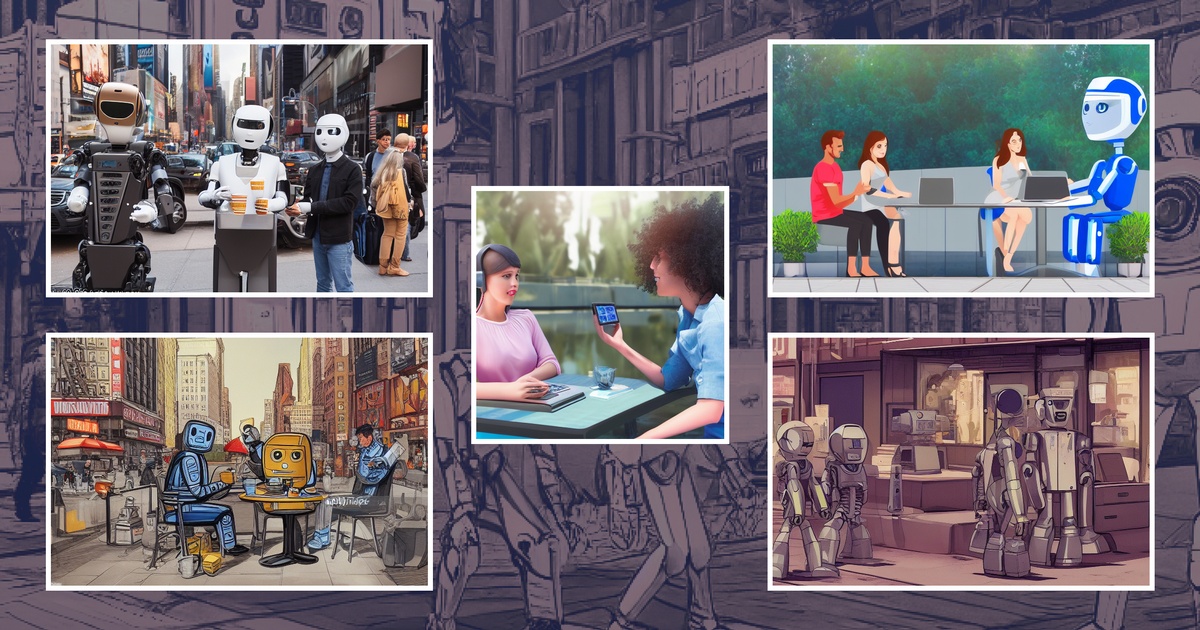 Door stable diffufion gegenereerde afbeeldingen van robots in conversatie